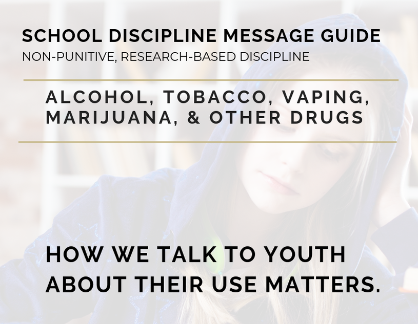 School Discipline messaging guide for alcohol, tobacco, vaping, marijuana, and other drug use. 